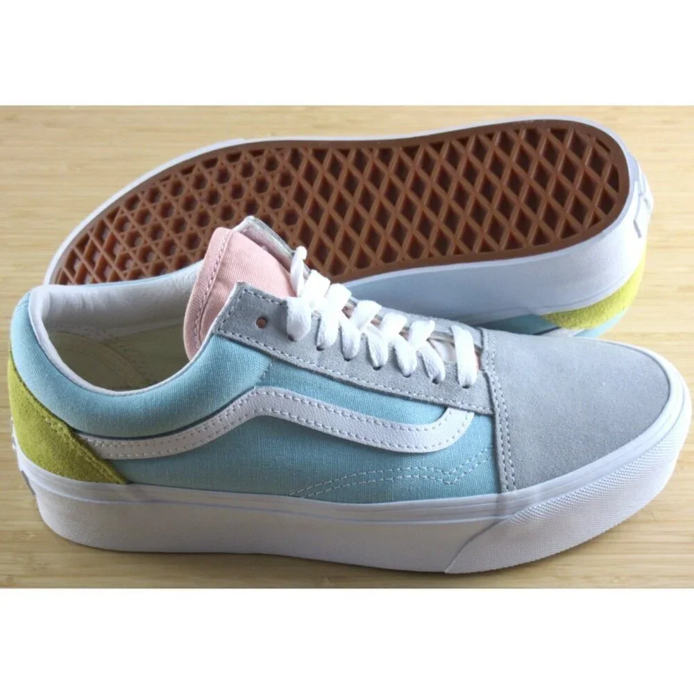Vans Women's Old Skool Platform Color Block Pastel White Platform Shoes Sizes